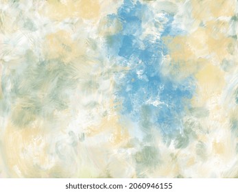 Background Illustration Of Pastel Yellow, Green, White, And Blue Soft Paint Brush Strokes.