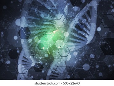Background image with DNA molecule research concept, 3D rendering