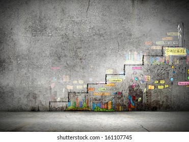 Background image of ladder of success drawn on wall - Powered by Shutterstock