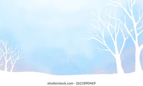 Background image, a lonely view in winter, at night when snow falls on the trees, the white snow is beautiful.