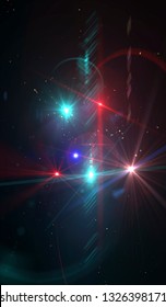Background image multicolored lights with rays and stars in a distant galaxy. Beautiful illustration.