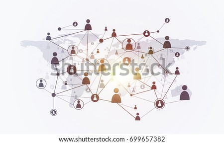 Background image with social connection and networking concept on white wall