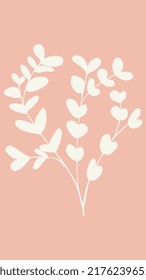 Background For Instagram Story Stories. Minimalist Boho Ilustration  Plant Leaves Leaf Flower Pink. Organic Abstract Shapes Summer Tropical. Use It For Social Media Status, Wallpaper Phone And Print.