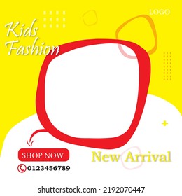 Background Of Kids Fashion Banner Post Social Media With Yellow Red White Color Template 