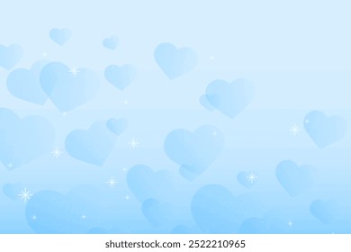 The background is a light blue background with a gradient effect, featuring soft blue hearts and small white stars, creating a dreamy texture. Blue background, heart pattern background.