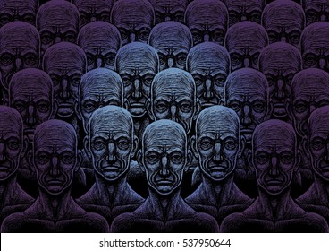 Background With Many Peoples Crowd Utopia City Humanity Clones Society  Many Faces