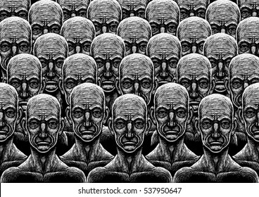 Background With Many Peoples Crowd Utopia City Humanity Clones Society  Many Faces