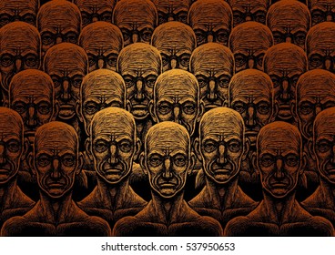 Background With Many Peoples Crowd Utopia City Humanity Clones Society  Many Faces