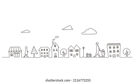 Background Material Of The Townscape By Hand Drawn Line Drawing