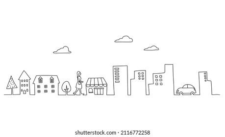 Background Material Of The Townscape By Hand Drawn Line Drawing