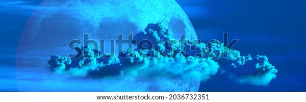 background - panoramic big clouds and moon .\
cg nature 3D\
illustration