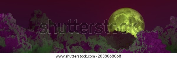 background - panoramic big cumulus clouds and\
moon . cg nature 3D\
rendering