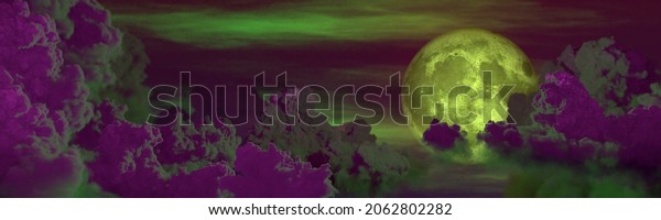 background - panoramic big cumulus clouds
and moon , cgi nature 3D
illustration