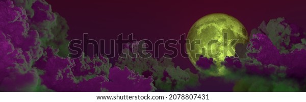 background - panoramic huge cumulus clouds\
and moon , cgi nature 3D\
illustration