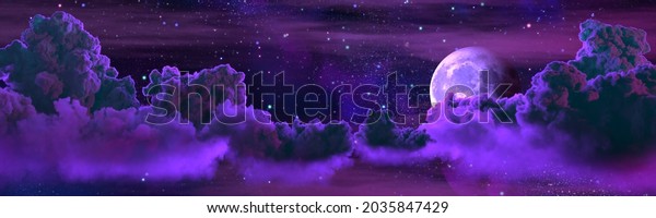 background - panoramic large cumulus and\
moon - cg nature 3D\
illustration