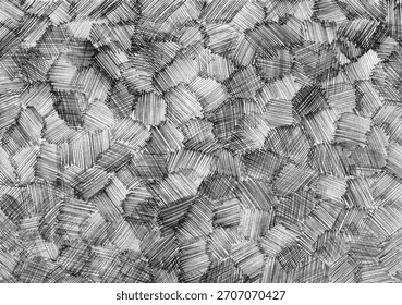 Background of pencil hatching texture. Monochromatic mosaic or honeycomb pattern of hand drawn crosshatching strokes. Grungy, artistic surface. Ideal for overlay, architectural concepts, graphic print