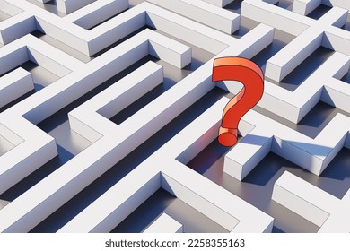 Background with a question mark in the center of the maze, 3d rendering