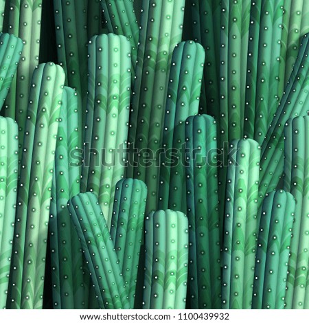 Background with realistic cacti. Seamless pattern, raster version illustration.