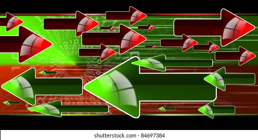 background with red and green arrows, internet connection and flow