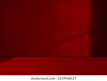 Background red wall dark table studio room empty bar podium shadow abstract floor cement mockup overlay leaf backdrop minimal product cosmetic presentation, loft happy new year, gradient pastel.