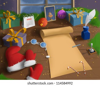 A Background Of Santa's Working Desk