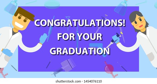 Background scientist flat art simple card template  congratulations congratulation anniversaries anniversary chemist microbiologist physicist 