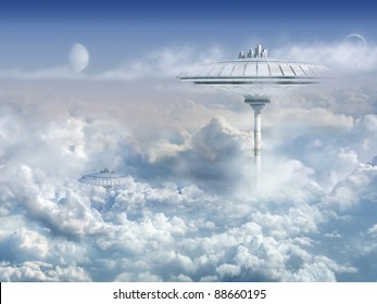 Background With Sci-Fi Cloud City
