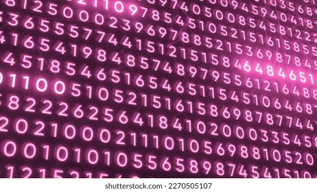 Background of set of numbers with highlighted. Motion. Set of program numbers in stream with certain numerical values. Numeric codes with glowing digits