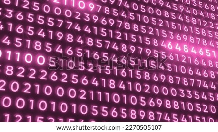 Background of set of numbers with highlighted. Motion. Set of program numbers in stream with certain numerical values. Numeric codes with glowing digits