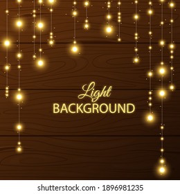 Background with shining light bulbs. Glowing Christmas lights for Christmas holiday. Christmas lights on a dark wooden background. Collection of lamps - Powered by Shutterstock