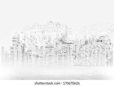 Background sketch image with building plan and strategy