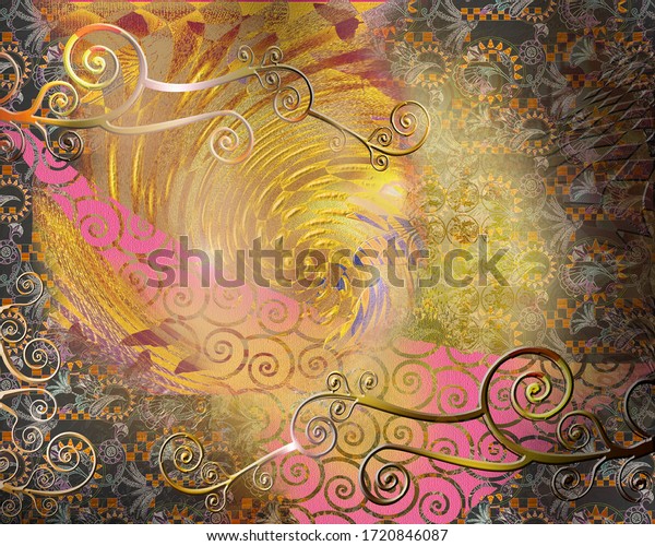 Background in the style of Klimt. Illustration For Wallpaper, Banner, Background, Card, Book, Mural, Illustration, landing page, cover, placard, poster, banner, flyer