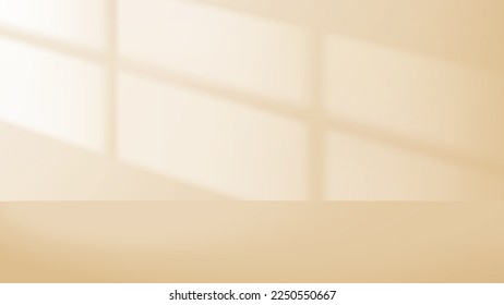 background with sunlight through window empty wall. Minimal space. light beige brown yellow bg interior mockup vector