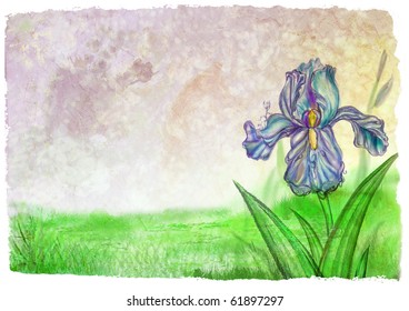 Background with texture and blooming lilac iris