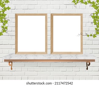 Background - Two Frames on the shelves With plants