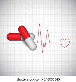 Background with two pills and pulse. 