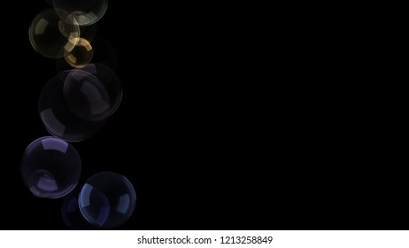 Background with a variety of multi-colored translucent soap bubbles.