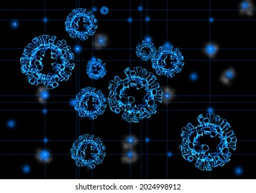 Background With Virus Molecules. Virus Bacteria On Dark Background. Silhouettes Of Coronavirus On Dark Background. Texture Of Natem Covid 19. Coronavirus Molecules. 3d Illustration.