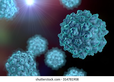 Background With Viruses. Adeno-associated Virus Serotype 1. Virus Is Used As A Vector For Gene Therapy. A Model Is Built Using Data Of Viral Macromolecular Structure From Protein Data Bank (PDB 3NG9)