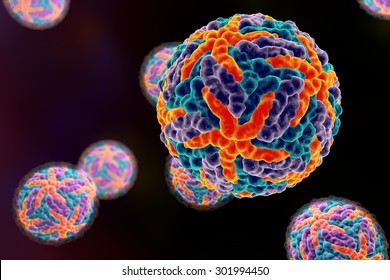 Background with viruses. Digital illustration of Dengue virus. A model is built using data of viral macromolecular structure furnished by Protein Data Bank (PDB 3J 27)