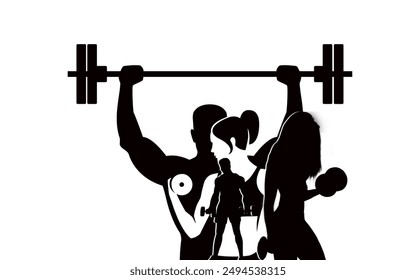 background, wallpaper, abstract with a series of weightlifting silhouettes. male and female athletes, weightlifting sport, isolated on white background. paint splash vector illustration - Powered by Shutterstock