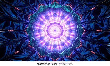 Background wallpaper illustration cgi Beautiful colorful trippy pattern animation peace and love visual 3D mandala spiritual tunnel with sacred geometry light
