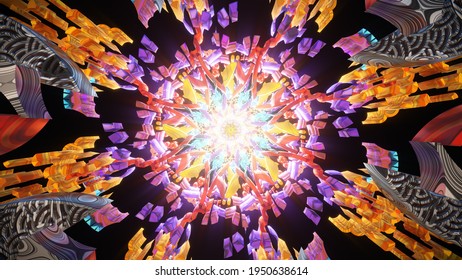 Background wallpaper illustration cgi kaleidoscope Trippy psychedelic trance 3D audiovisual to open up third eye chakra with visual cyberpunk background of abstract futuristic kaleidoscope art 