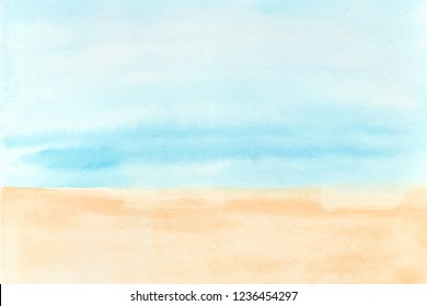 Background Watercolor Sea And Sand Sky Blue