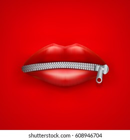 Background of Womans mouth with closed red lips. Concept of secret or boycott.