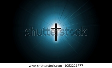 Backlit cross on a blue gradient flare background