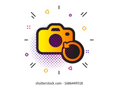 Backup Data Sign. Halftone Circles Pattern. Recovery Photo Camera Icon. Restore Information Symbol. Classic Flat Recovery Photo Icon.