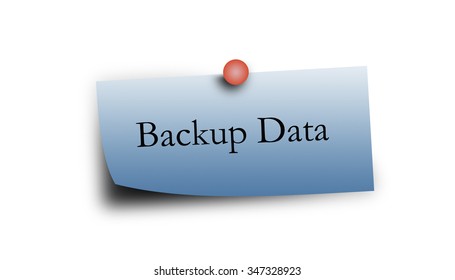 backup data word on blue notepaper with white background.