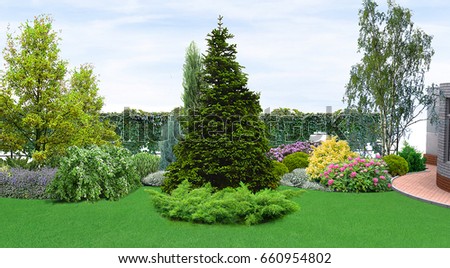 Backyard planting of greenery, 3d render