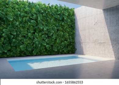 Backyard Swimming Pool With Vertical Garden, 3D Illustration, Rendering.